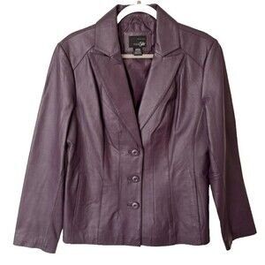 East 5th Genuine Leather Jacket Women's Large Plum Burgundy Blazer Y2K Fitted